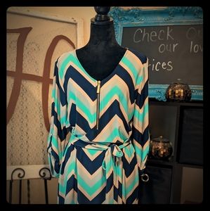 Mint, Navy, Nude and Grey dress.